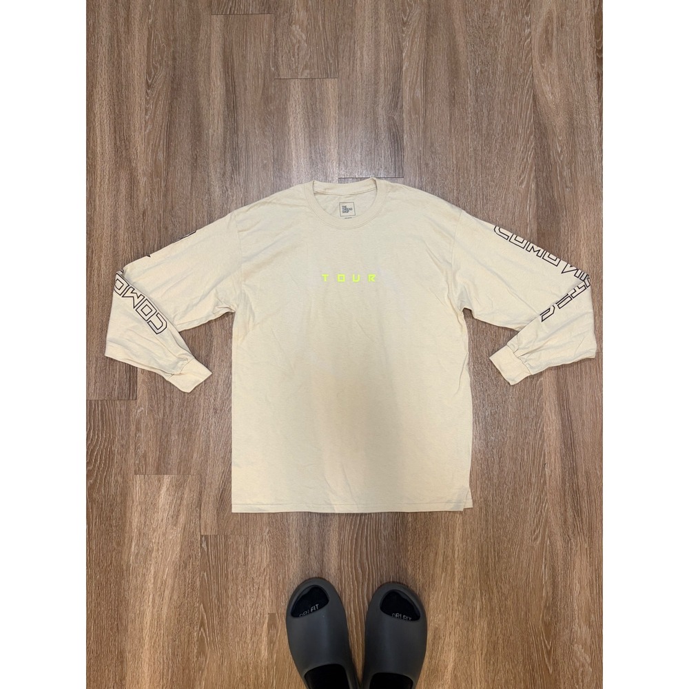 The Thread Shop Men Long Sleeve Tour Graphic T-Shirt Cream Neon Lime Large
